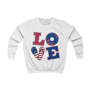 Kids Sweatshirt - "LOVE" Patriotic Donut & Flag Heart Design (Fourth of July & Family Holiday)