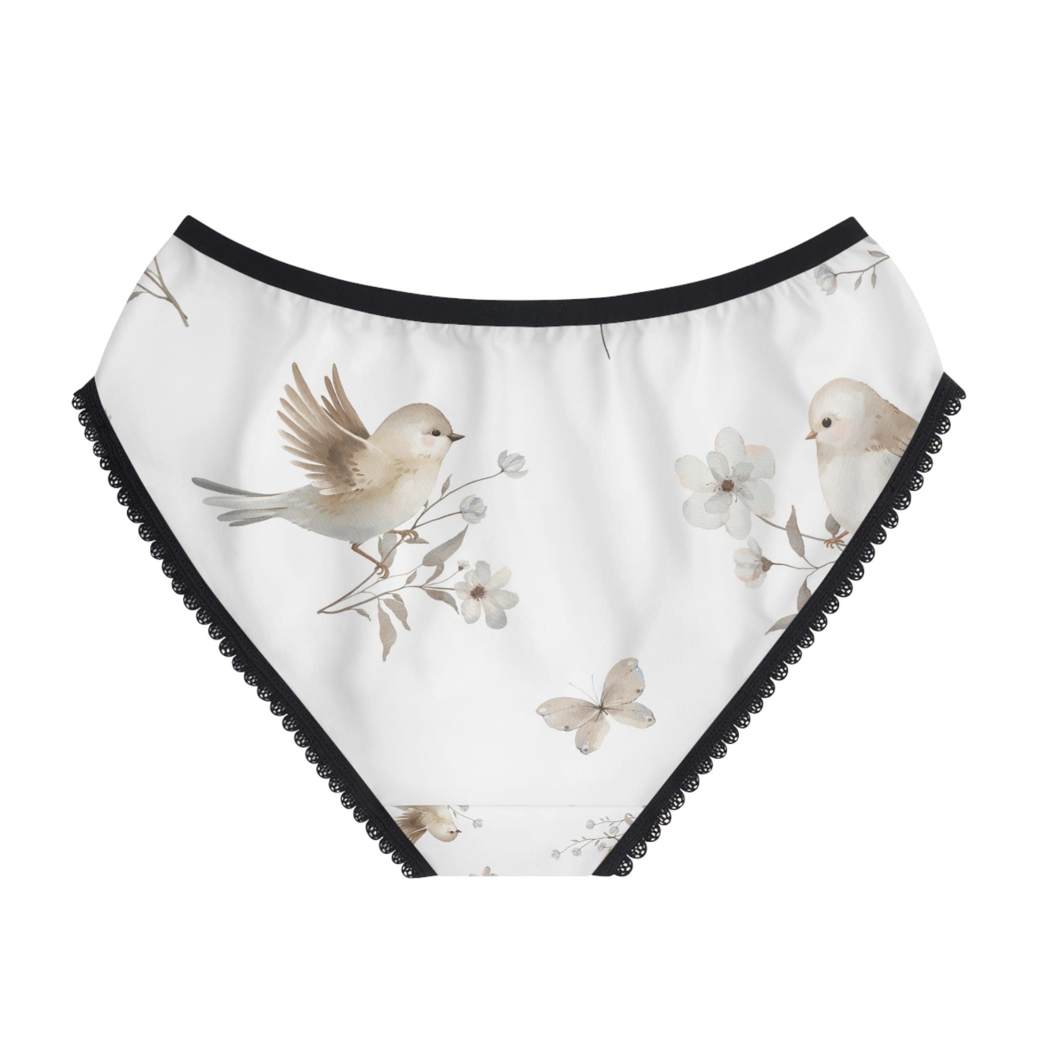 Bird & Floral Women’s Briefs — Cute Vintage Bird Print Underwear - Image 2